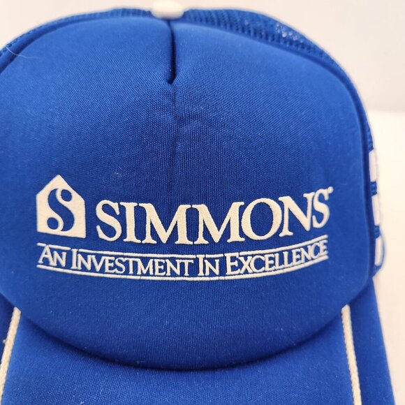 Simmons Mattress Three Stripe Vintage Trucker Hat Blue White - Picture 2 of 10